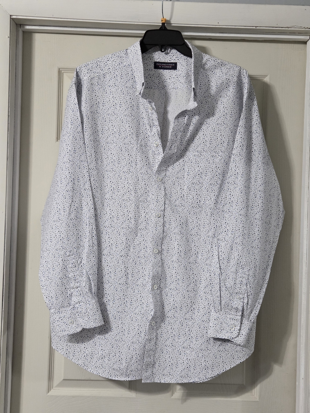 Roundtree & Yorke Long Sleeve Button Up Dress Shirt Speckled Micro Print Men's